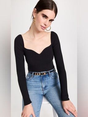 Reformation. Ribbed Knit Sweetheart Neck Top. Black. Size XS.